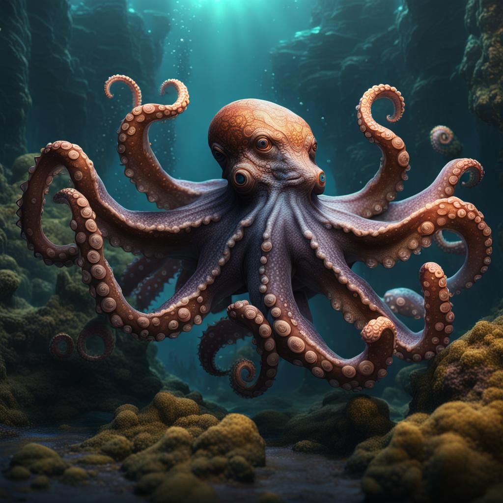 Detailed Octopus Matte Painting in Deep Color