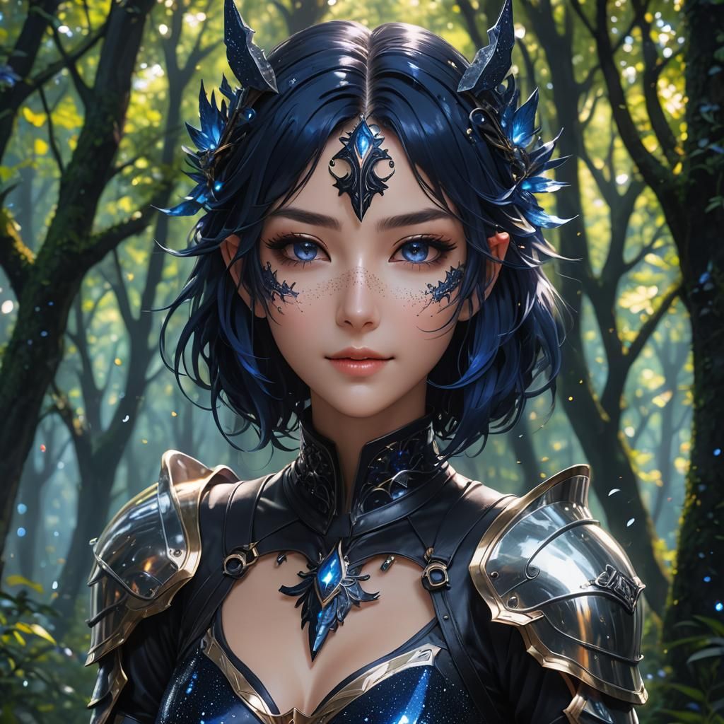 Anime Fae Assassin in Mystical Forest