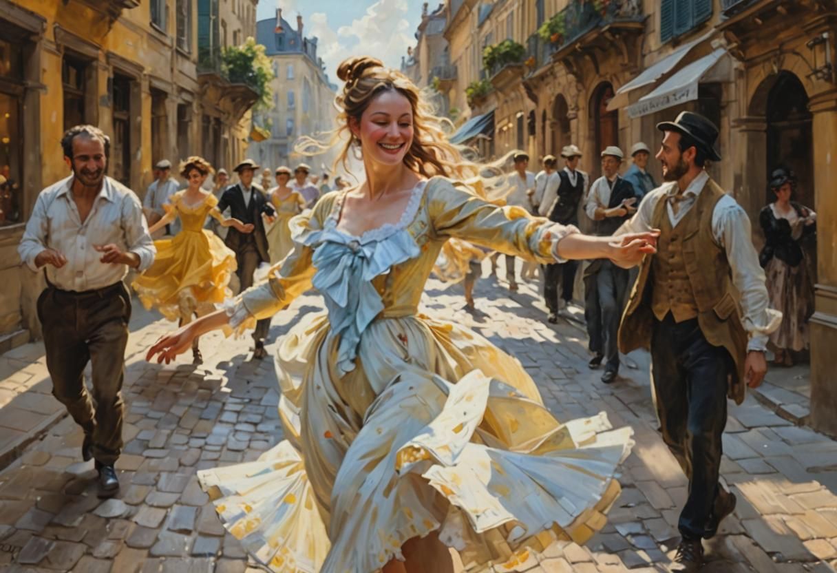 Impressionist Painting of Dancing Woman in Yellow Dress