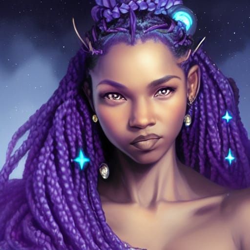 Black Elf Queen Portrait in Art Nouveau Style