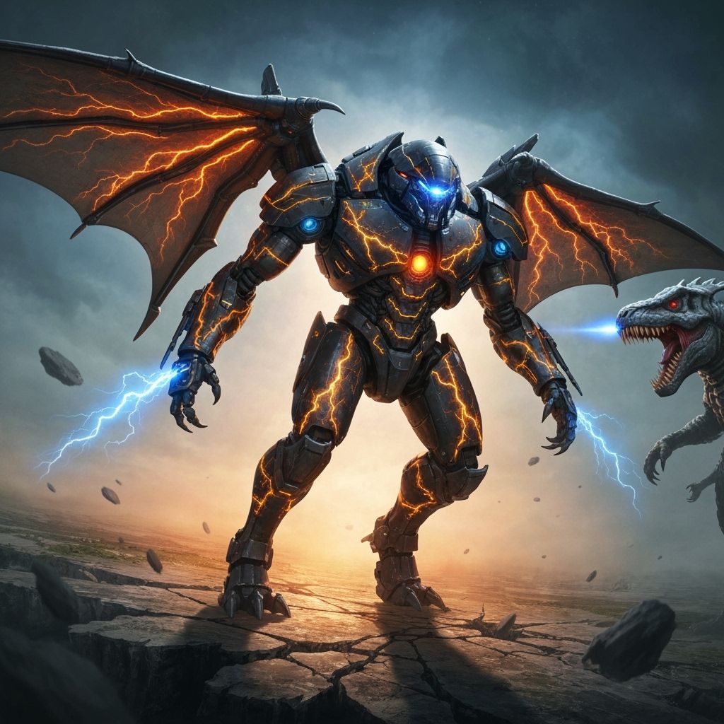 Colossal Jaeger Robot Battles Kaiju in Cosmic Style