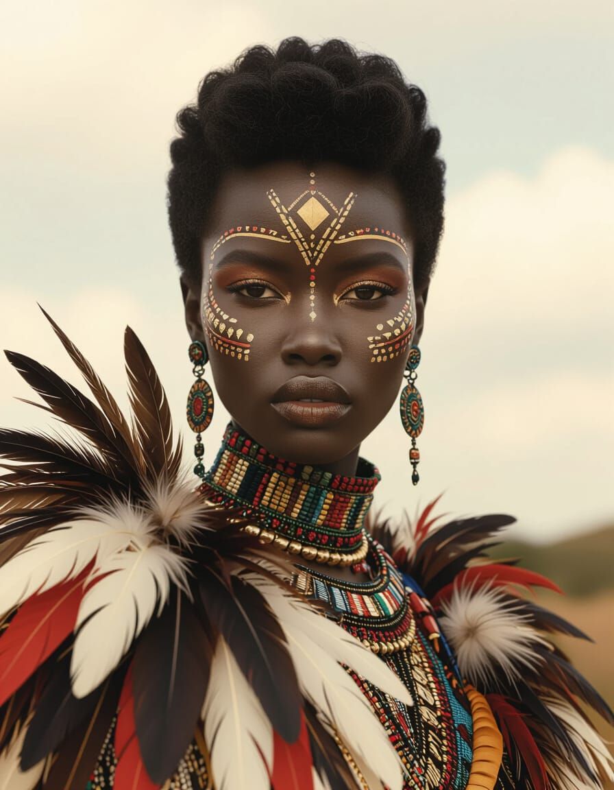 Afrofuturist Woman Portrait with Tribal Markings
