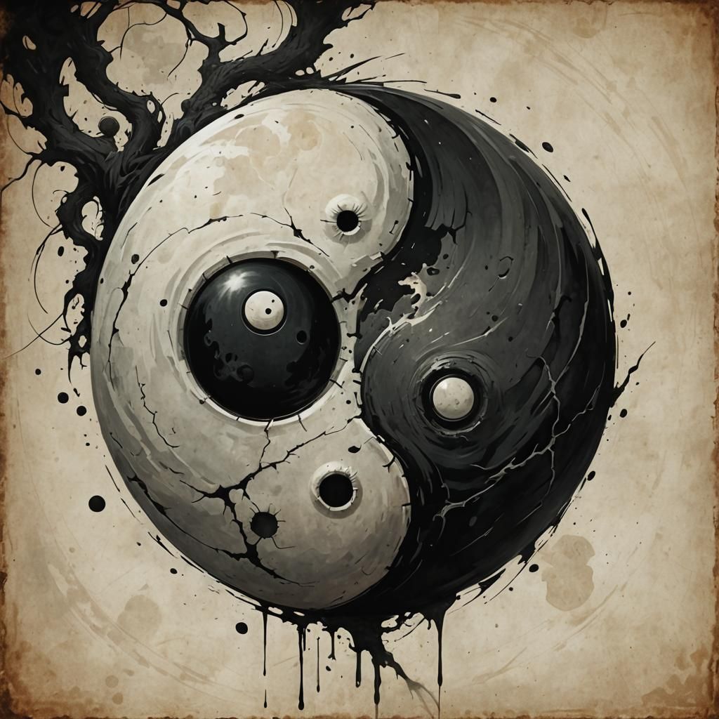 Eastern Balance of Good and Evil in a Dark Fantasy Scene