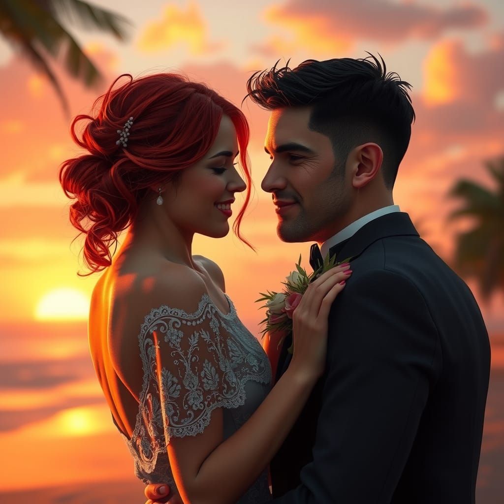 Beach Wedding at Sunset in Hyperrealistic Style