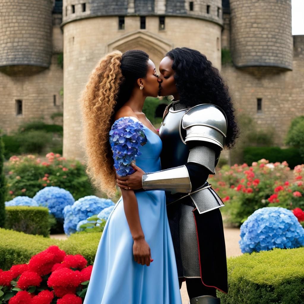 Woman in Red Dress Kissing a Knight