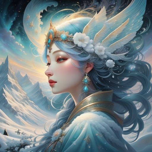 Winter Goddess in a Hyperdetailed Magical Fantasy Painting