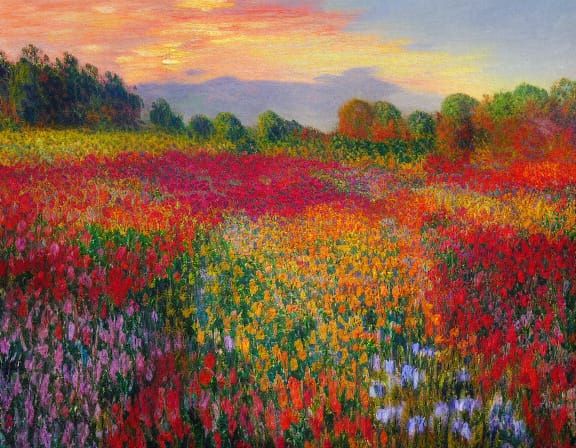 Vibrant Expressionist Flower Field Landscape