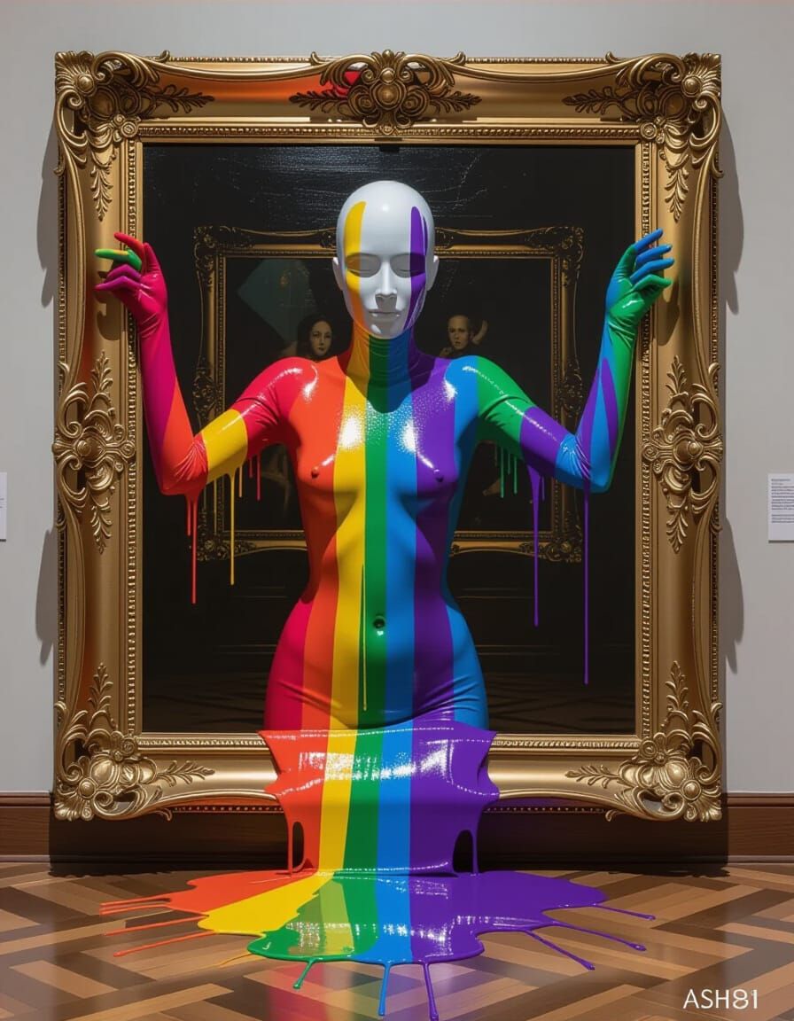 Faceless Paint Creature Emerges from Baroque Painting