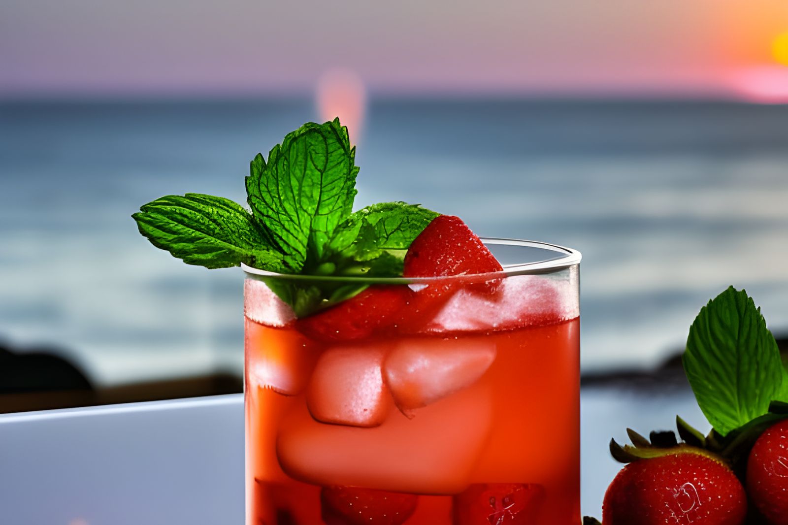 Strawberry Mint Cocktail at Sunset: Professional Photography