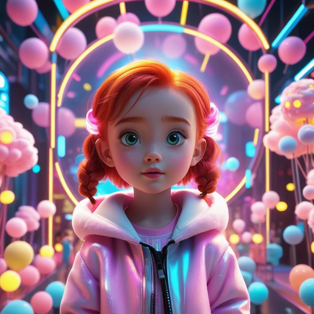 Redhead in Neon Wonderland: Pixar-Style 3D Portrait