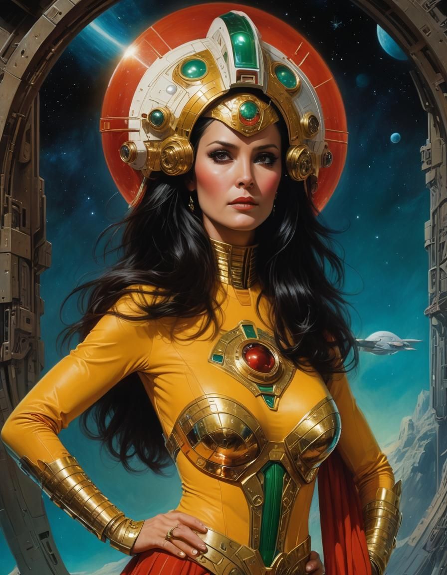 Glamorous Woman in Retro Sci-Fi Spacesuit