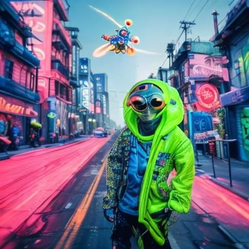 Futuristic Singer Leaps Between Planets in 3D Art