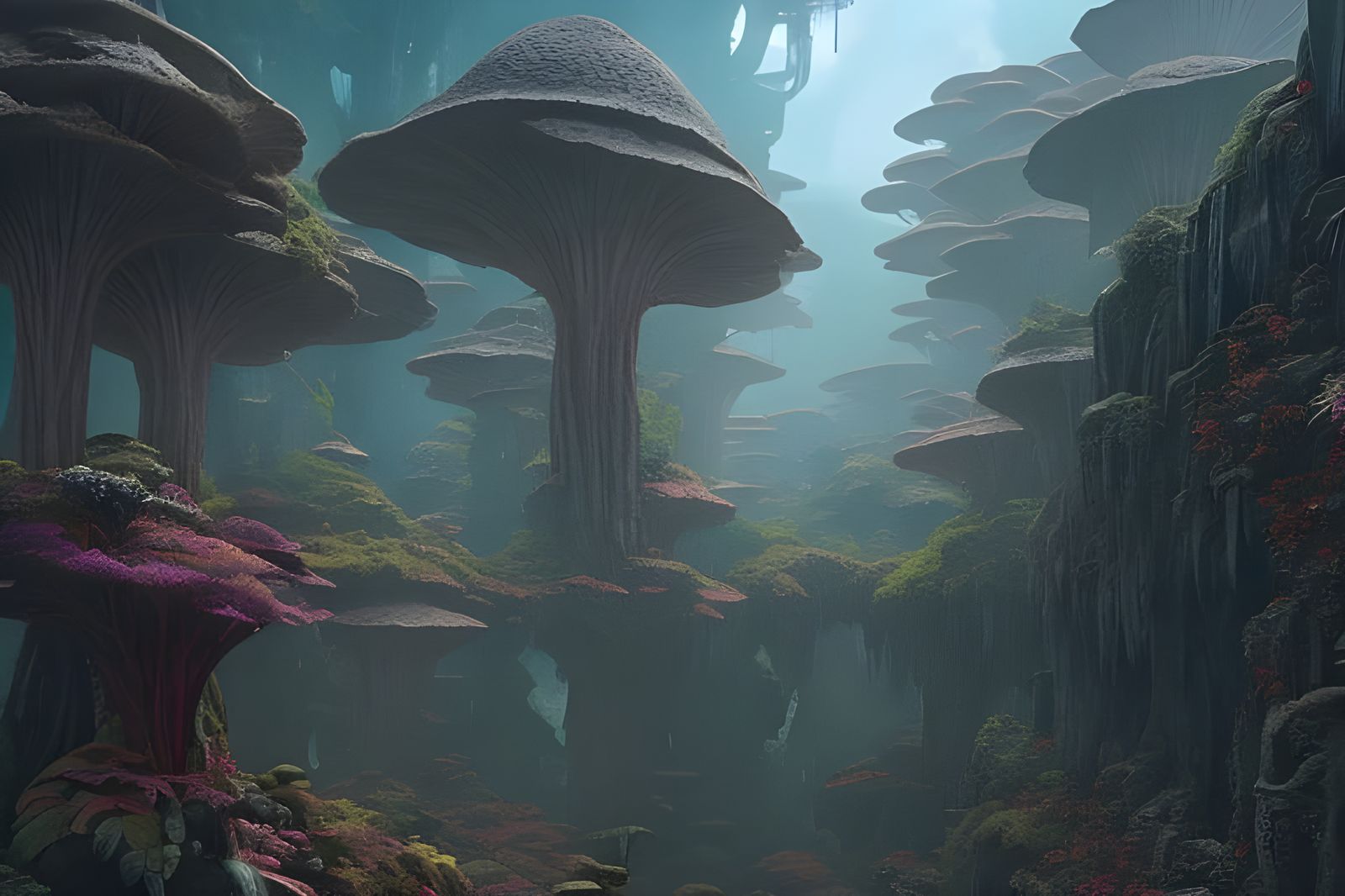 Mushroom Labyrinth in Dark Fantasy Style