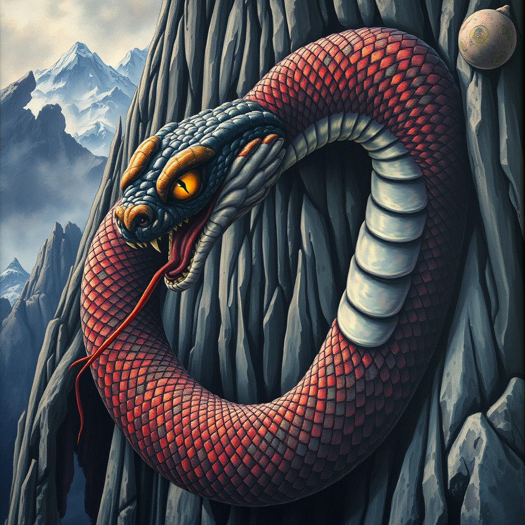 Serpentine Mountain God in Japanese Art Style