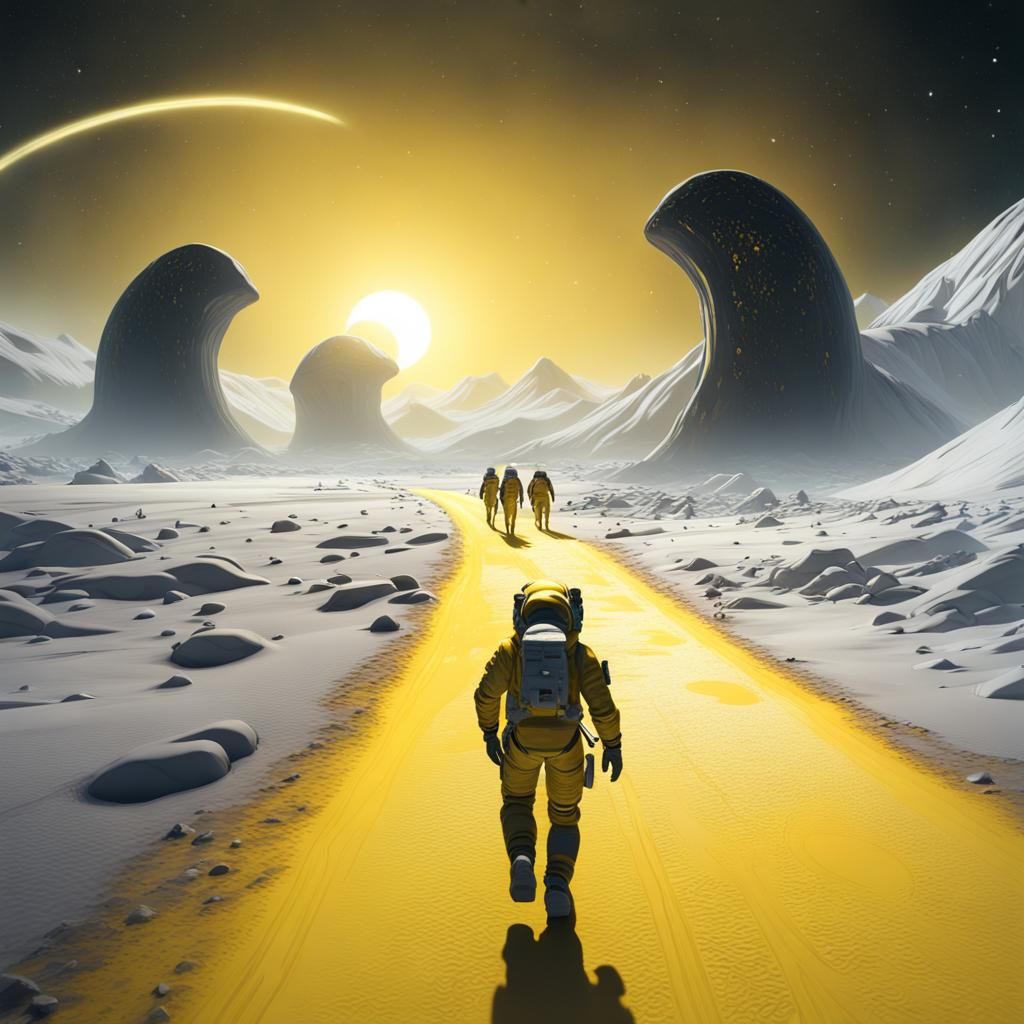 Astronauts on Barren Planet in Dark Fantasy Style