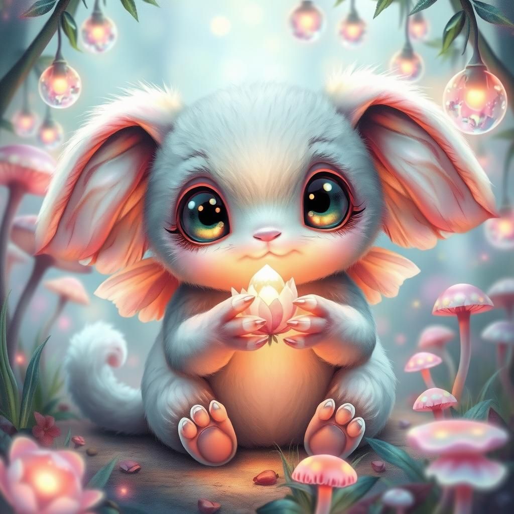 Pastel Creature with Luminous Wings in Dreamscape