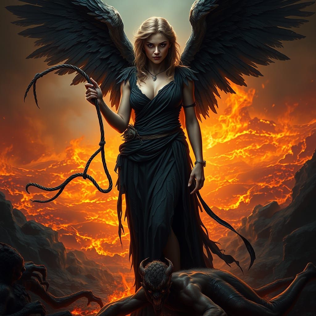 Angel with Whip and Kneeling Demon
