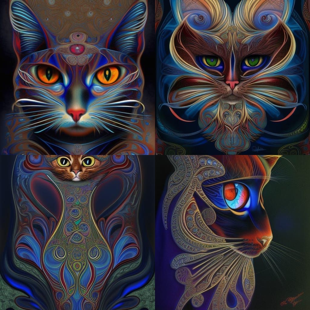 Art Nouveau Red Cat with Blue Eyes in Fractal Celtic Style