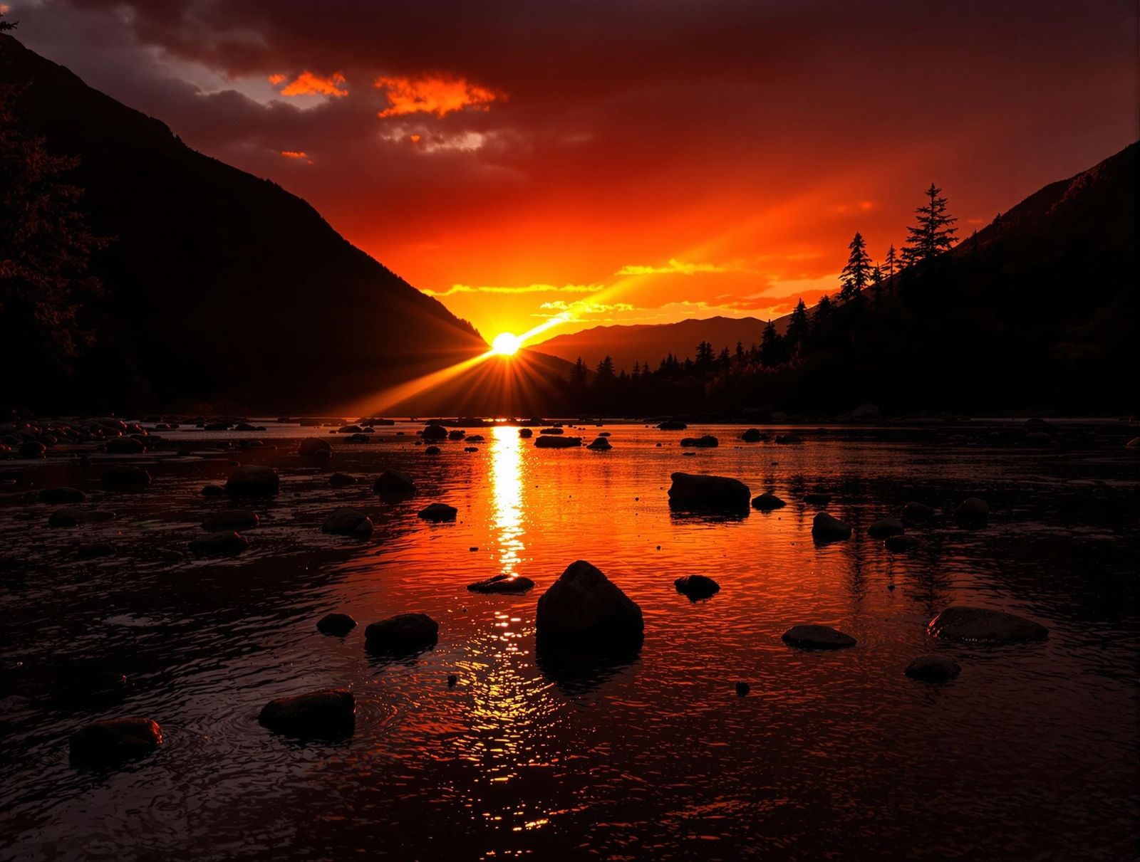 Surreal Sunset Landscape in Golden Light