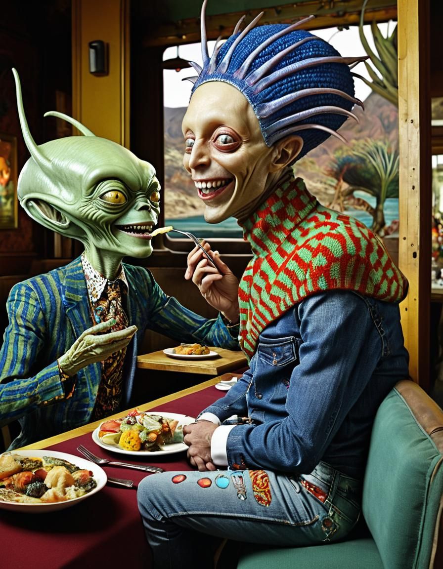 Exotic Aliens Fine Dining in Surreal Restaurant