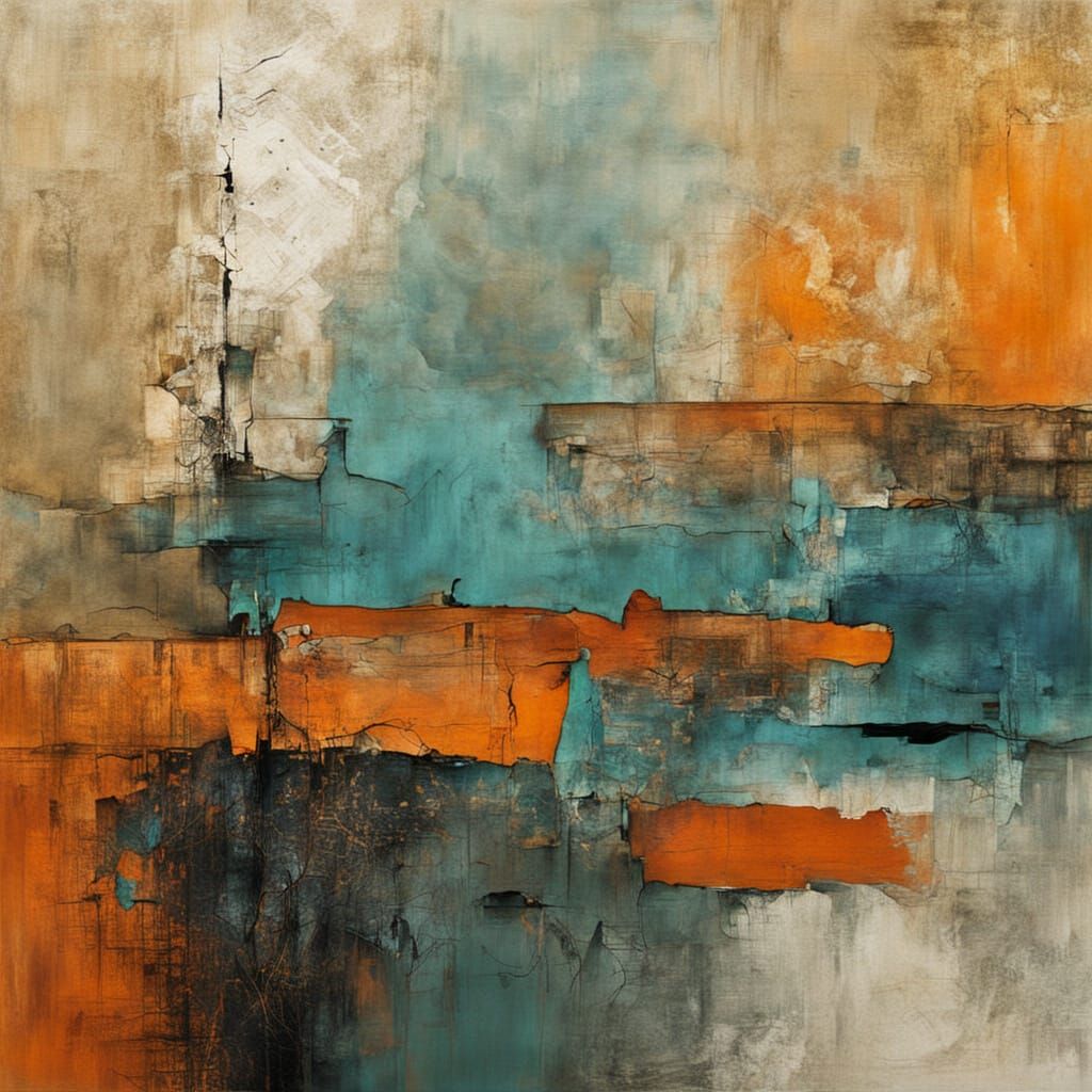 Abstract Wabi-Sabi Art in Complementary Colors
