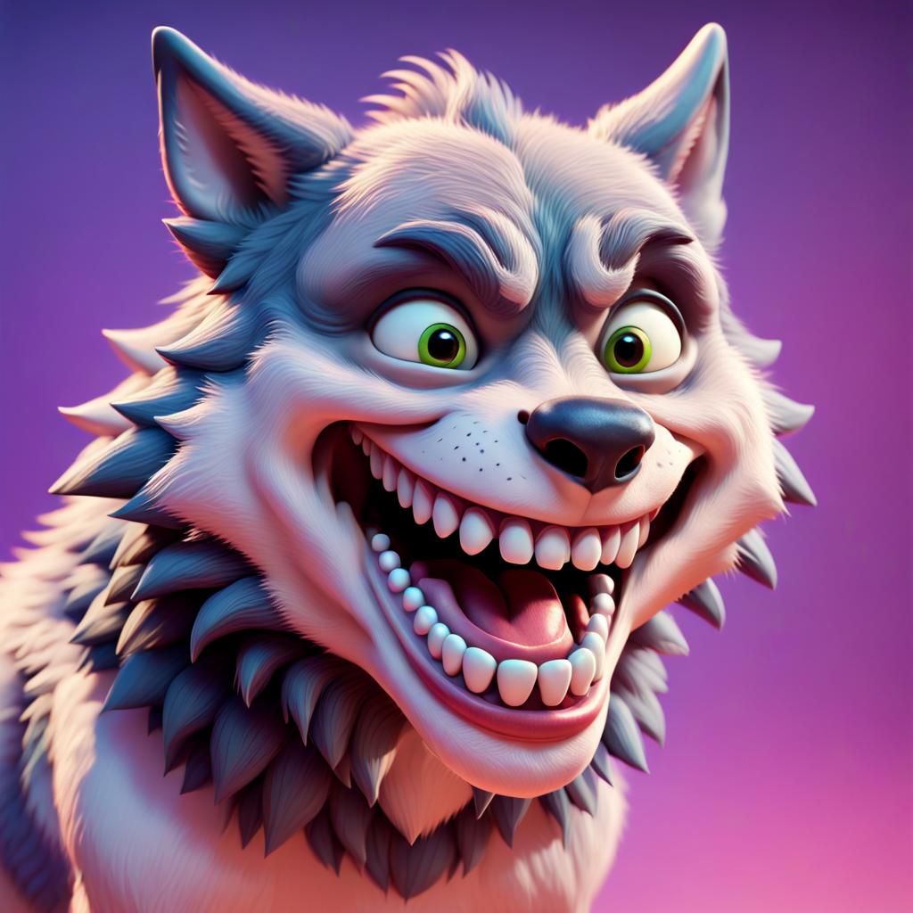 Cartoon Wolf with Dentures in 3D Digital Art