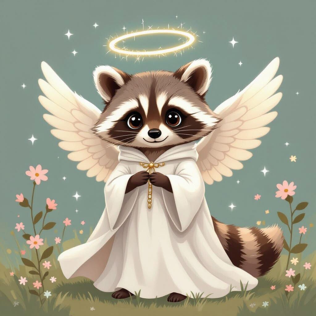 Adorable Raccoon Angel in Dreamy Whimsical Style