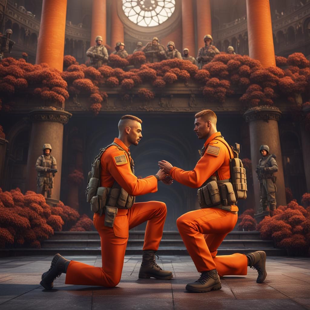 Gay Soldiers Proposing: Detailed Fantasy Concept Art