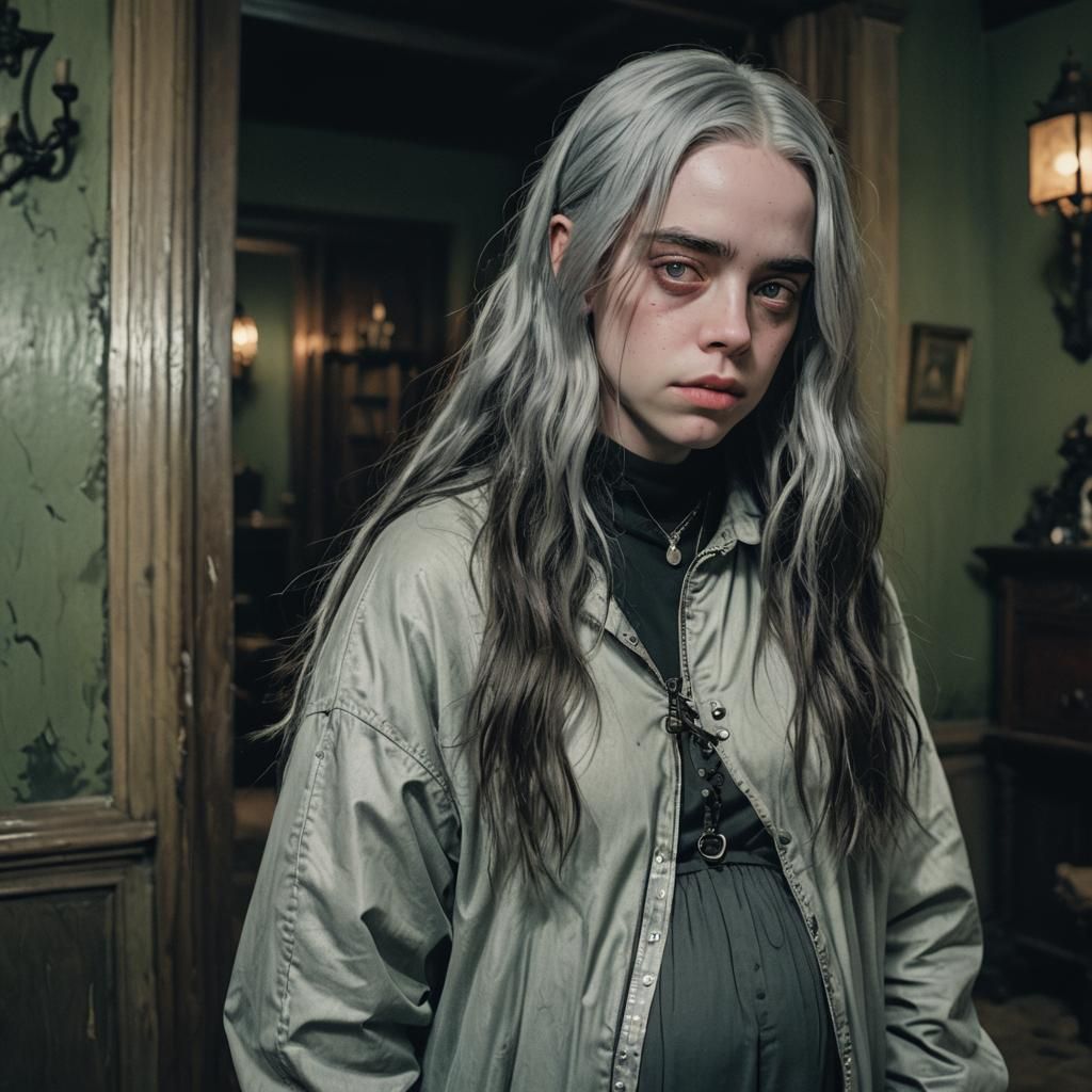 Cinematic Goth Woman in Haunted House