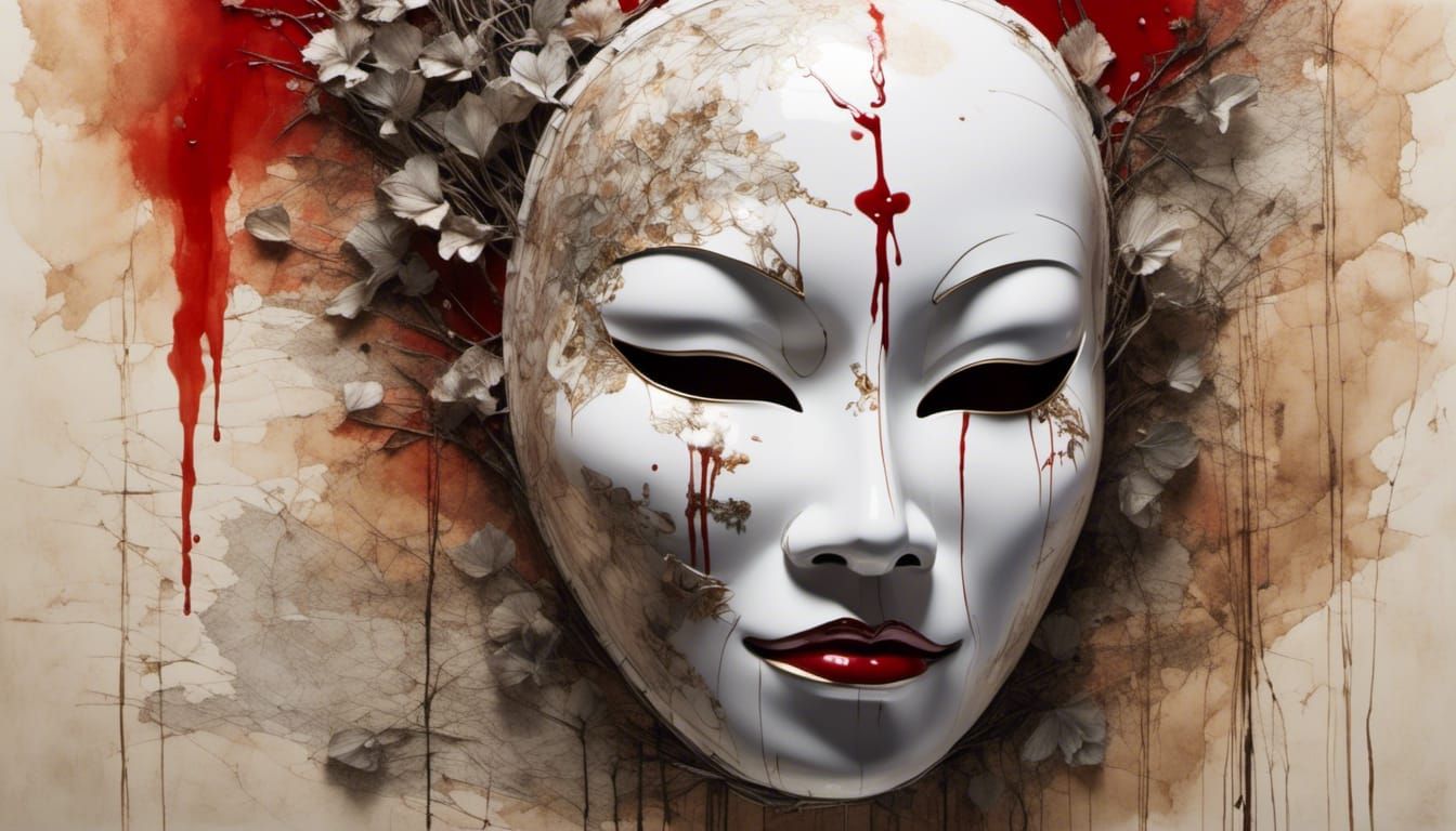 Blood Drop on Porcelain Mask: Renaissance Still Life