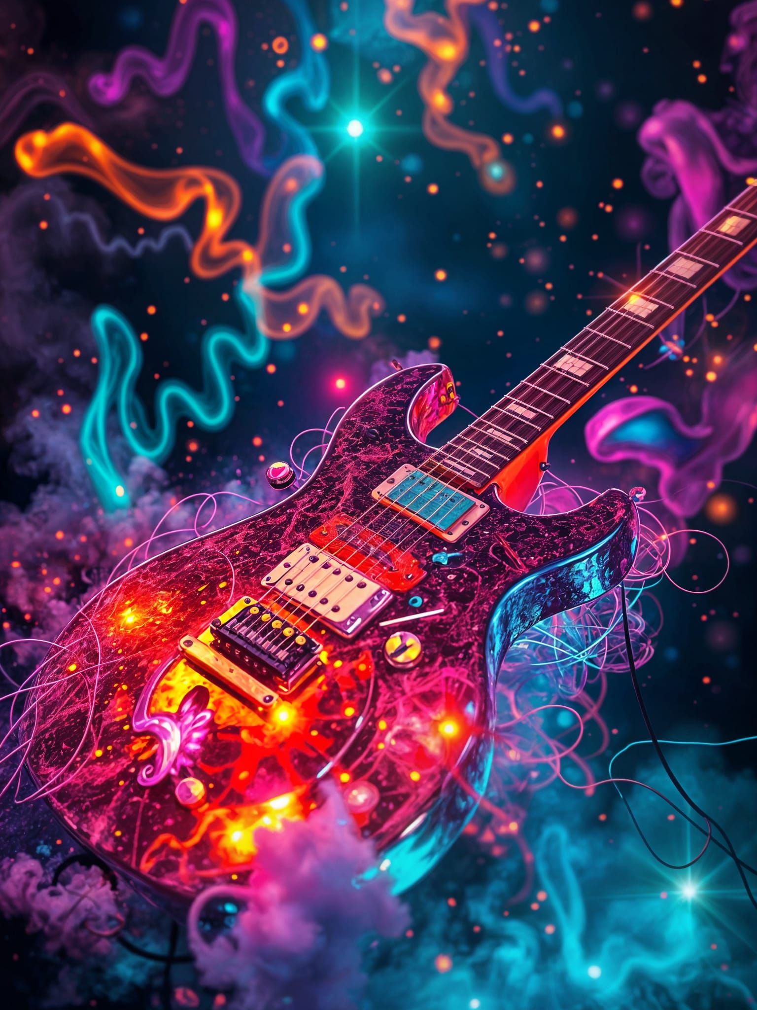 Psychedelic Electric Guitar in Abstract Surreal Style