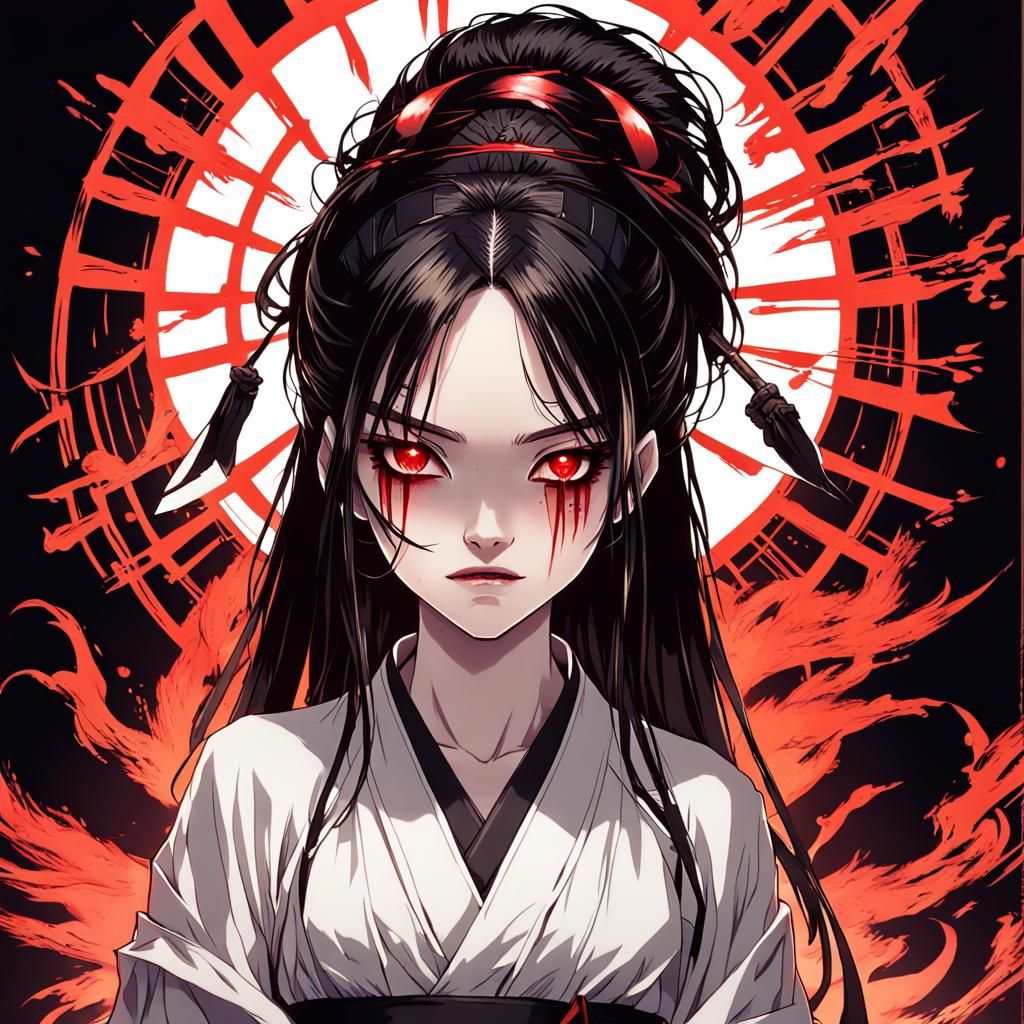 Exotic Asian Vampire Woman in Anime Style