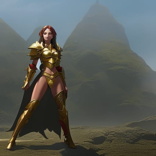 Anime Maiden in Red and Gold Bikini Armor