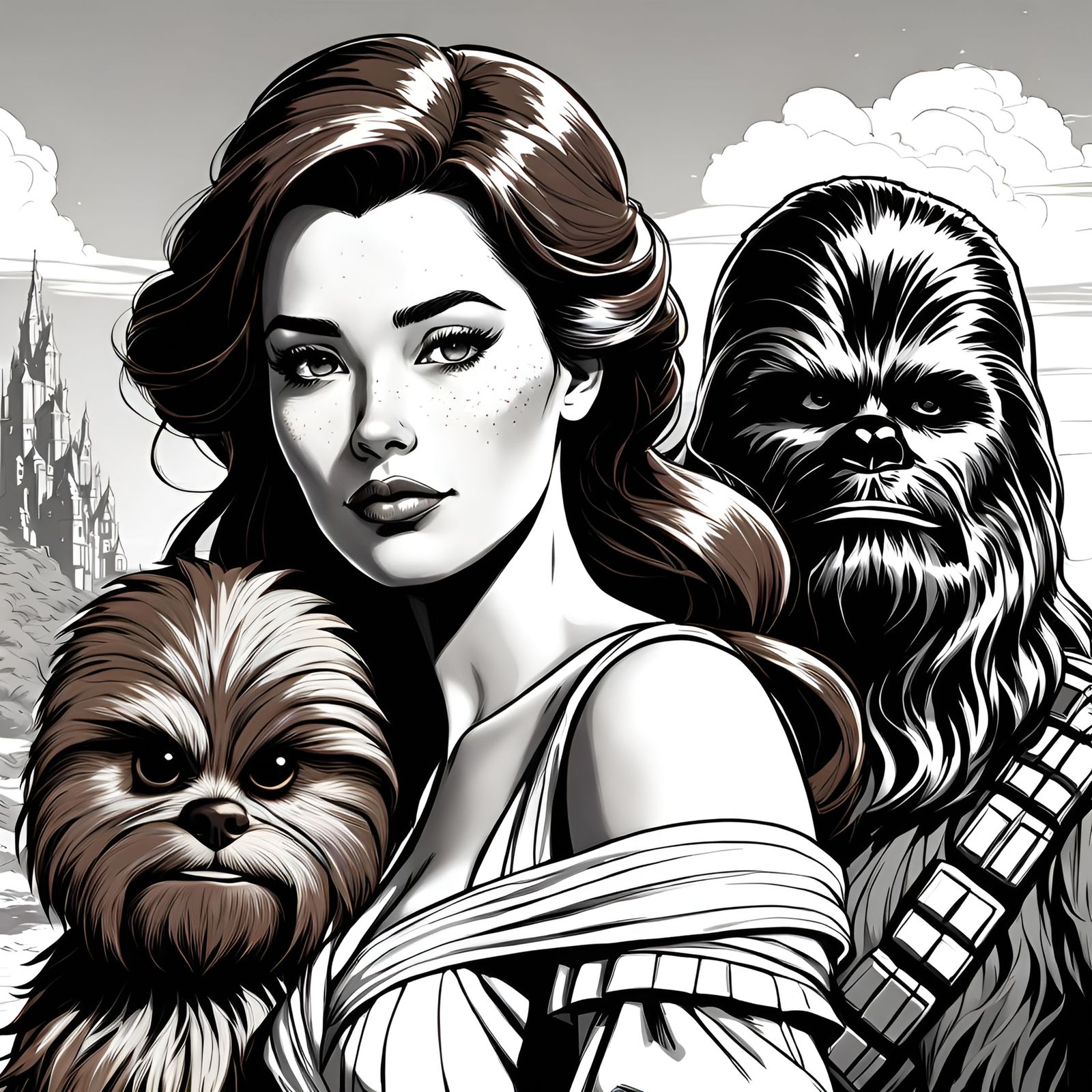 Princess Belle and Chewbacca Portrait in 8k