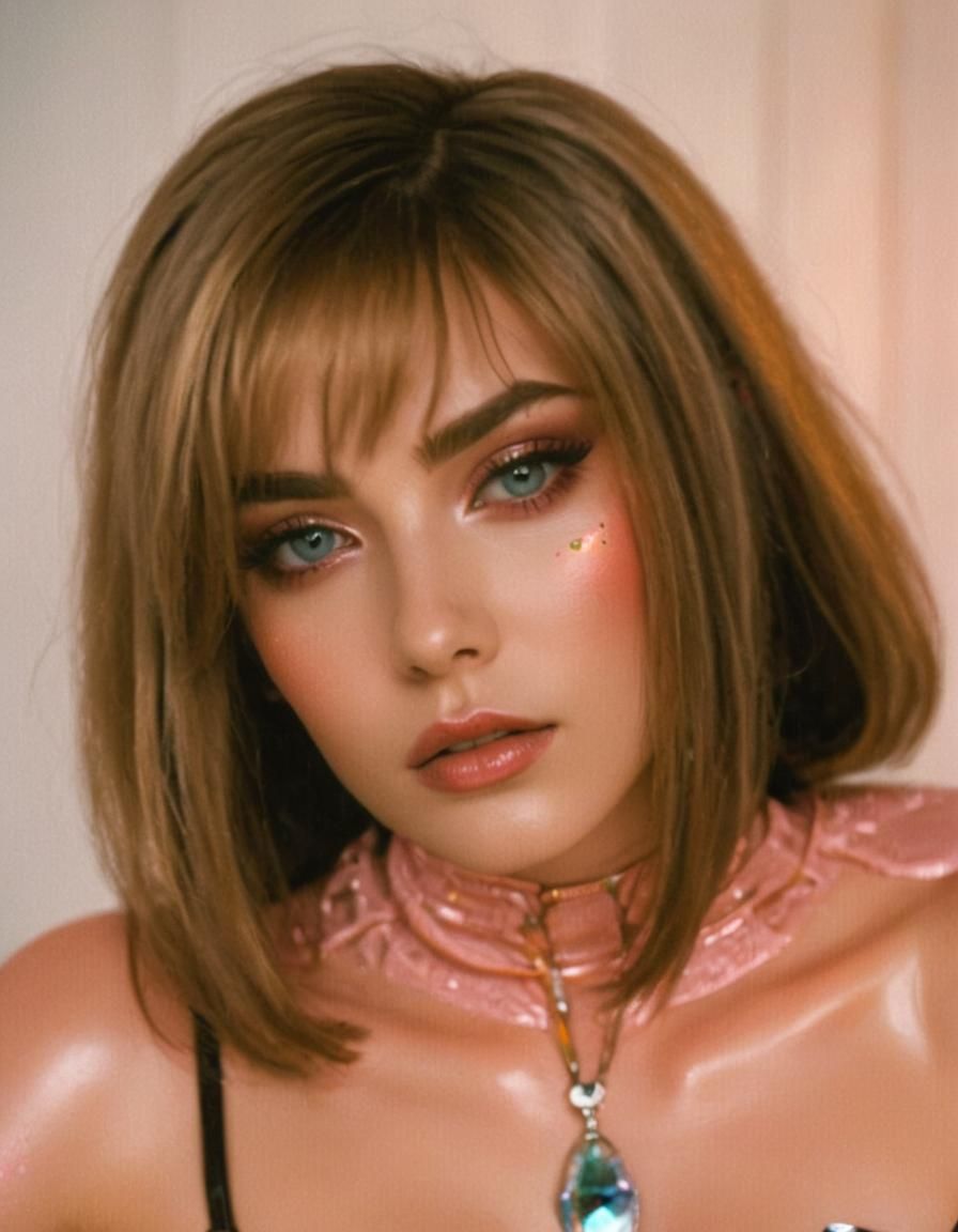 Vibrant Digital Portrait of Woman in Latex Outfit