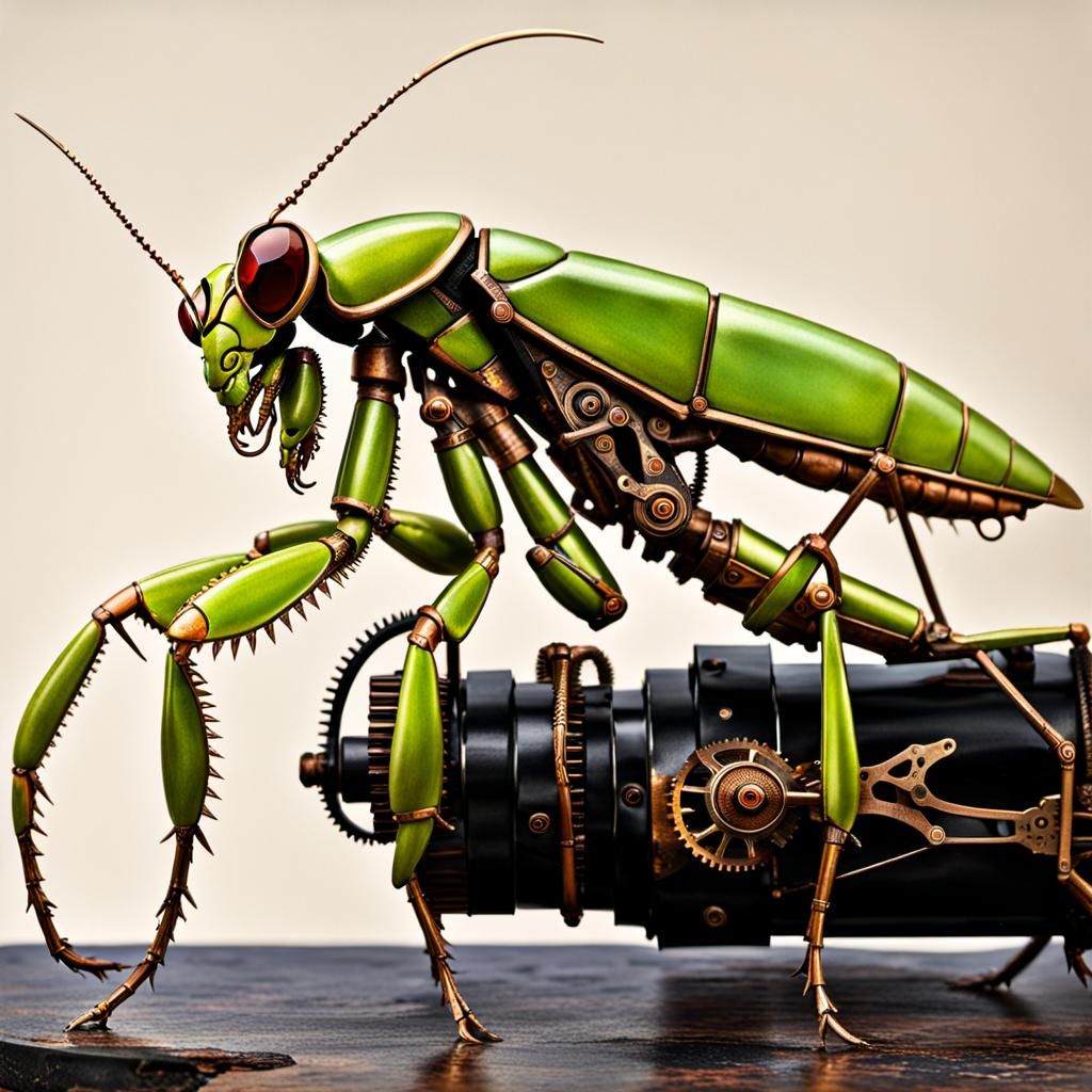 Steampunk Praying Mantis Mechanical Marvel
