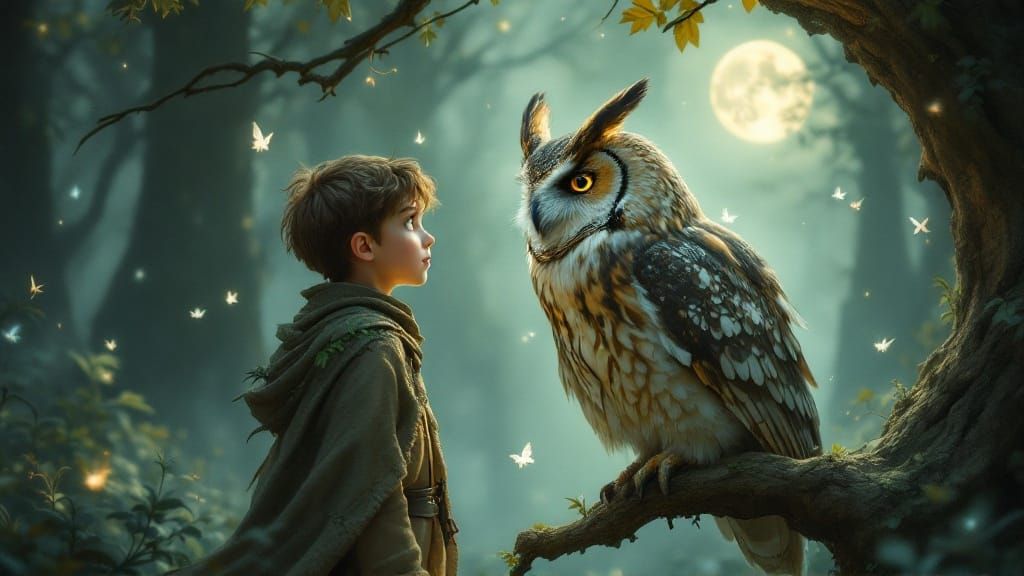 Moonlit Encounter in a Whimsical Forest