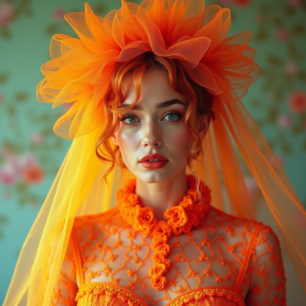 Kitsch Pinup Lady in Fluorescent Attire