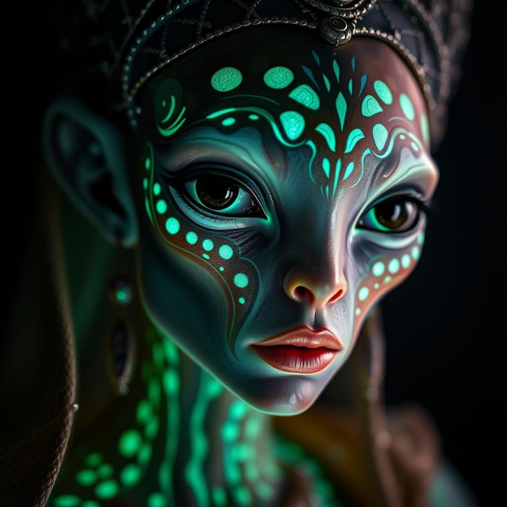 Bioluminescent Alien Woman Portrait in Sharp Focus