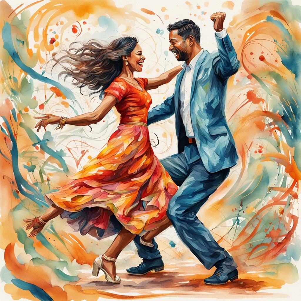 Energetic Cha-Cha Dance Illustration in Acrylic and Watercol...