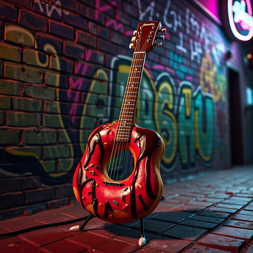 Doughnut Guitar with Graffiti Wall in 35mm