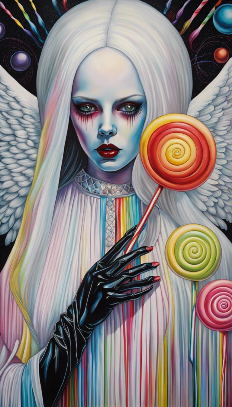 Angel Sputtering Liquid in Baroque Horror Style