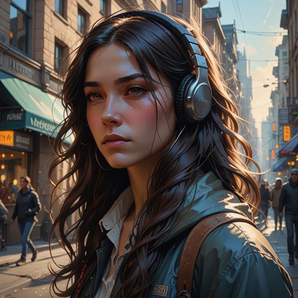 Dreamy City Girl in Cinematic Style