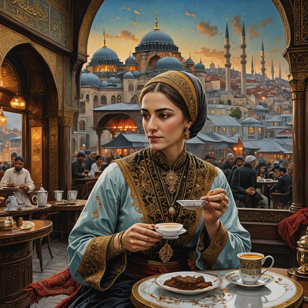 Ottoman-Inspired Turkish Coffee Scene in Abstract Style