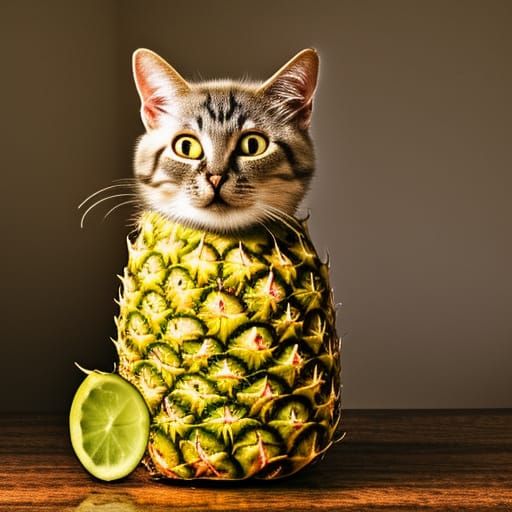 Hyperrealistic Cat Inside a Pineapple