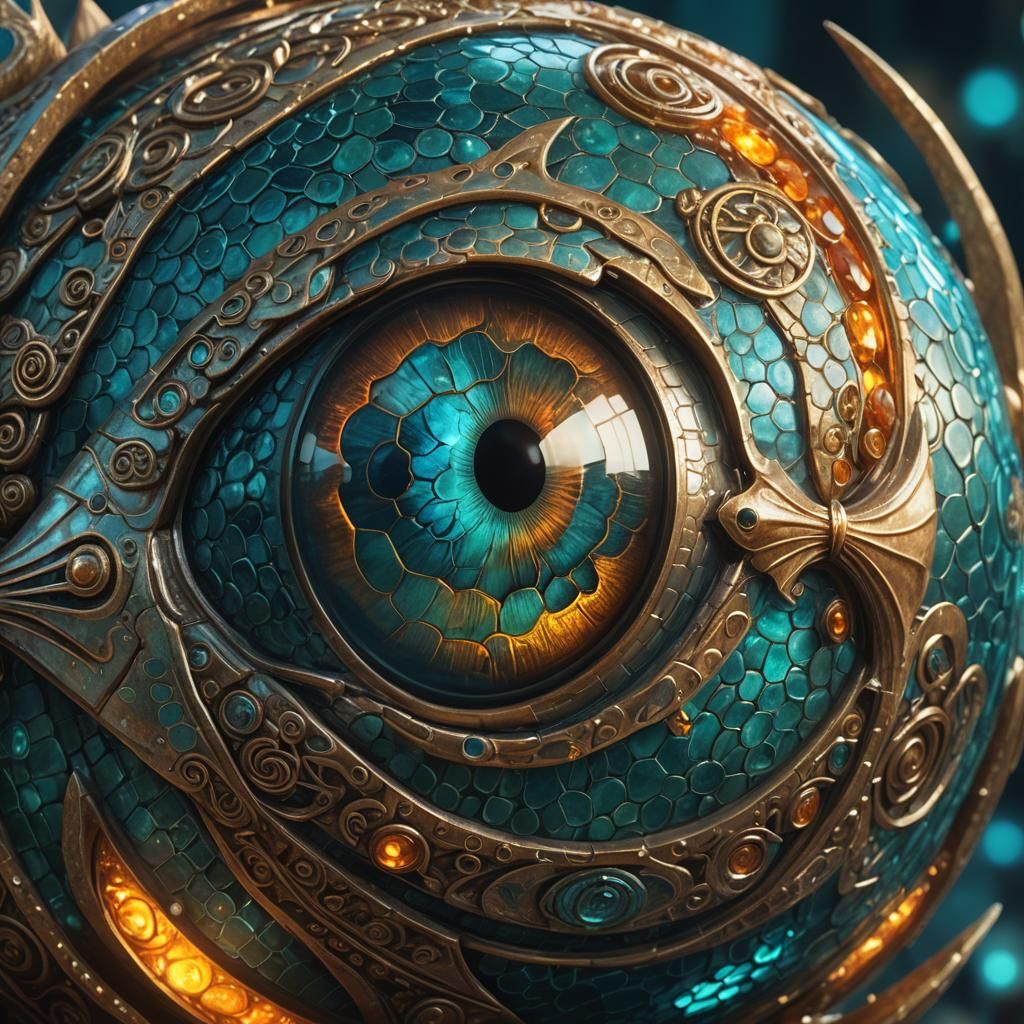 Mystical Fish Eye Concept Art in Turquoise and Amber