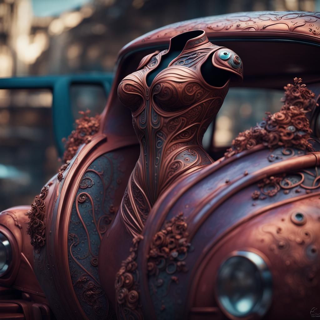 Fantastical Car Sculpted from Torso, Detailed Matte Painting