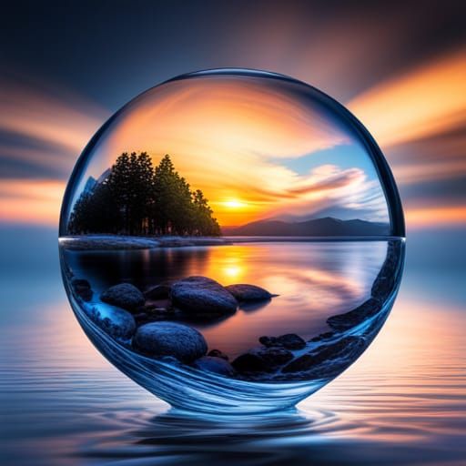 Hyperrealistic Crystal Orb Filled with Water