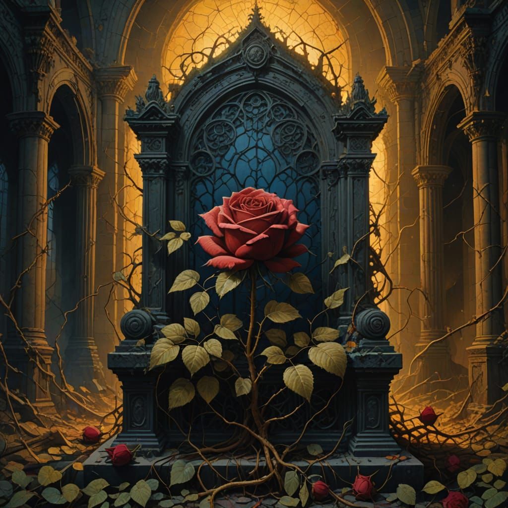 Ancient Rose Throne in Ruined Cathedral