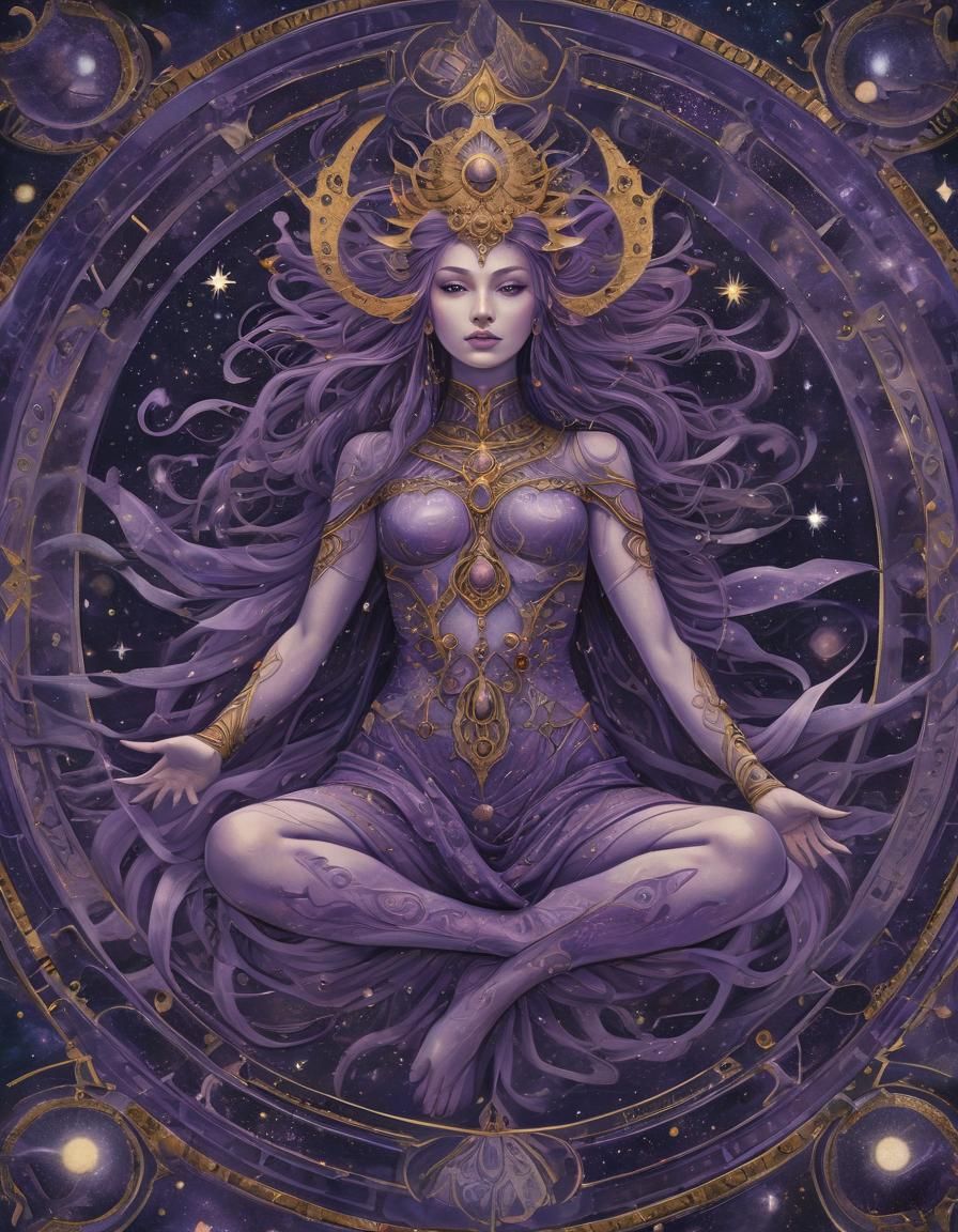 Purple Cosmic Goddess in the Celestial Cosmos